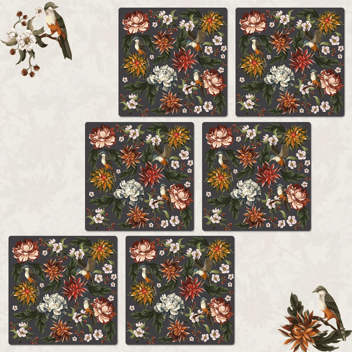 Autumn Flowers Coasters | Set of 6 with Stand